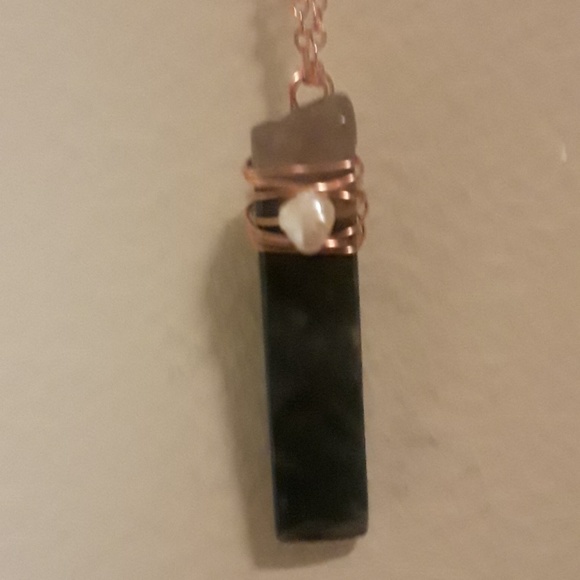 NWT Jasper & pearl copper wirewrapped pendant - Picture 3 of 3